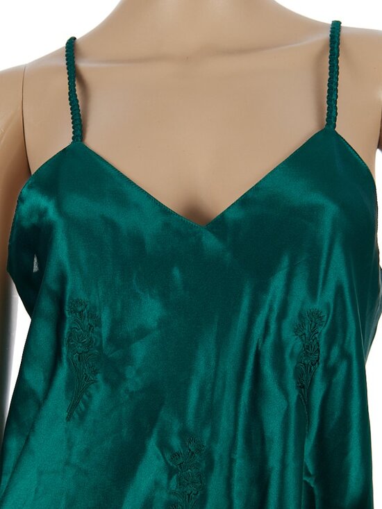 Vintage Intimate Emerald Green Embroidered Shiny Satin Nightie Slip Dress Medium - Picture 2 of 7